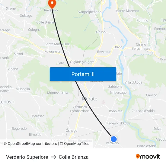 Verderio Superiore to Colle Brianza map