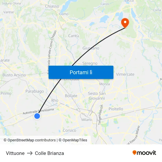 Vittuone to Colle Brianza map