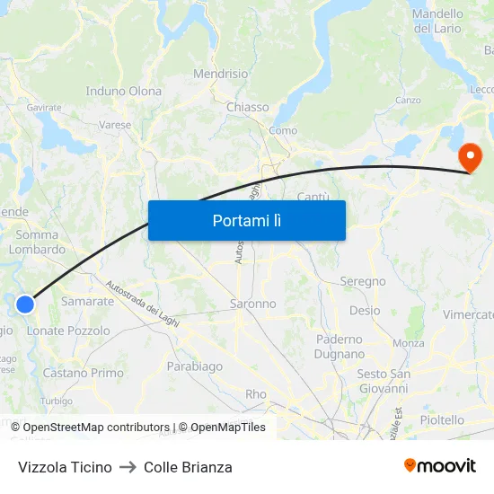 Vizzola Ticino to Colle Brianza map