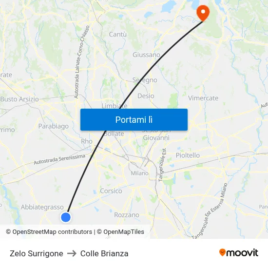 Zelo Surrigone to Colle Brianza map