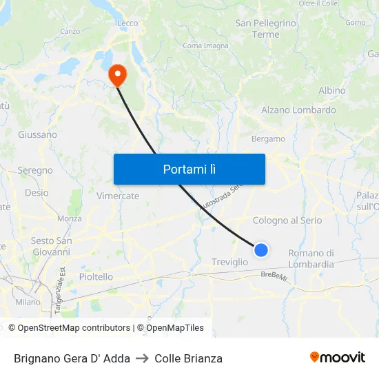 Brignano Gera D' Adda to Colle Brianza map