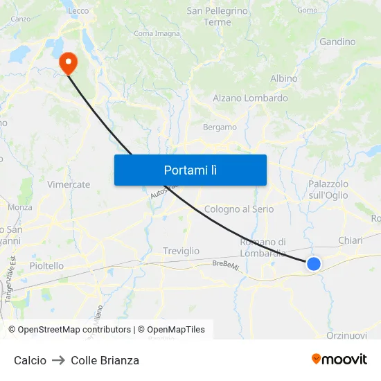 Calcio to Colle Brianza map