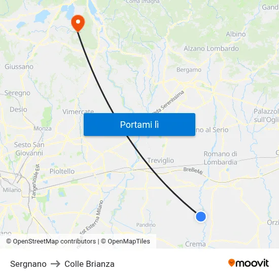 Sergnano to Colle Brianza map