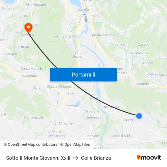 Sotto Il Monte Giovanni Xxiii to Colle Brianza map
