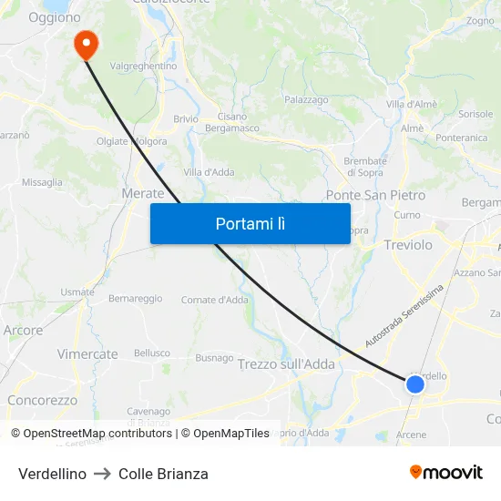 Verdellino to Colle Brianza map