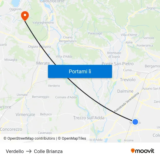 Verdello to Colle Brianza map
