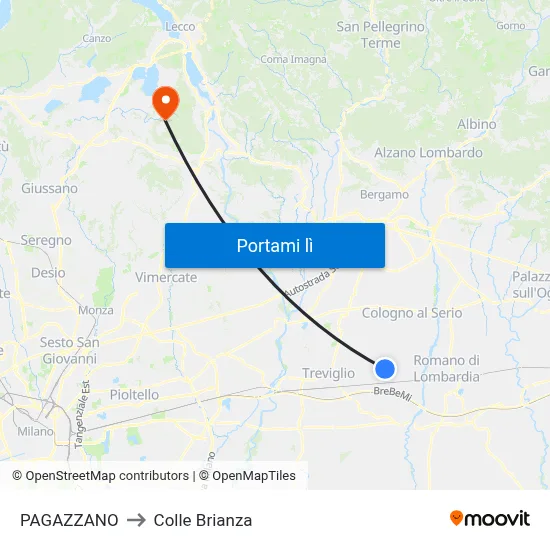 PAGAZZANO to Colle Brianza map