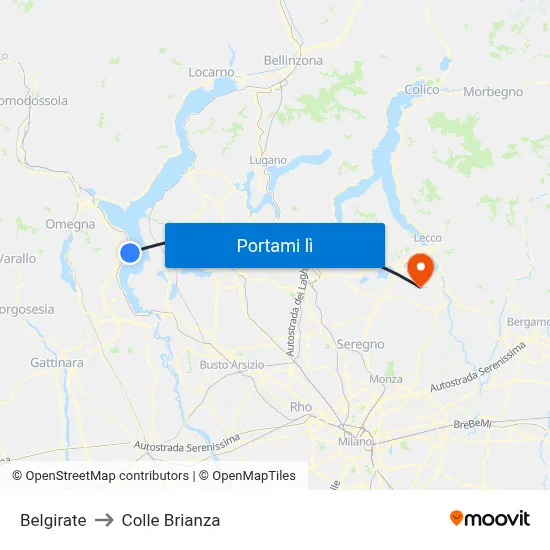 Belgirate to Colle Brianza map