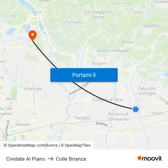 Cividate Al Piano to Colle Brianza map