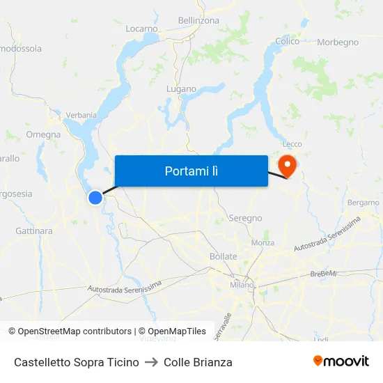 Castelletto Sopra Ticino to Colle Brianza map