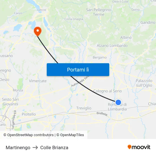 Martinengo to Colle Brianza map