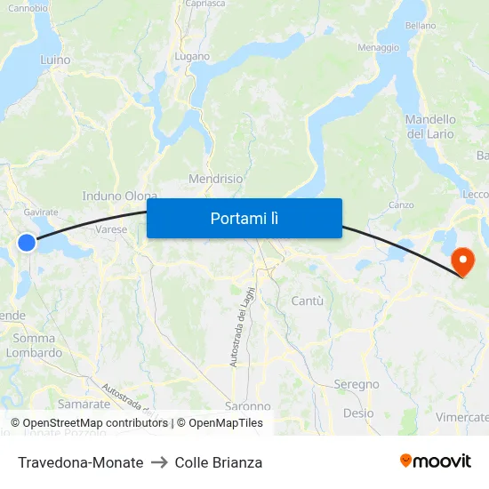 Travedona-Monate to Colle Brianza map
