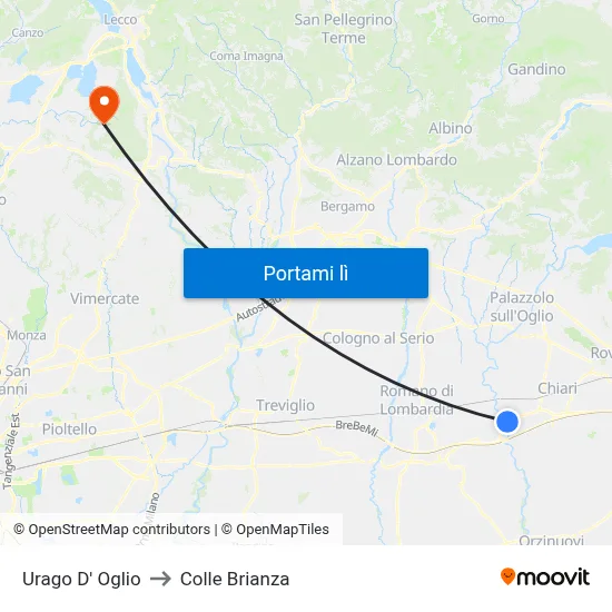 Urago D' Oglio to Colle Brianza map