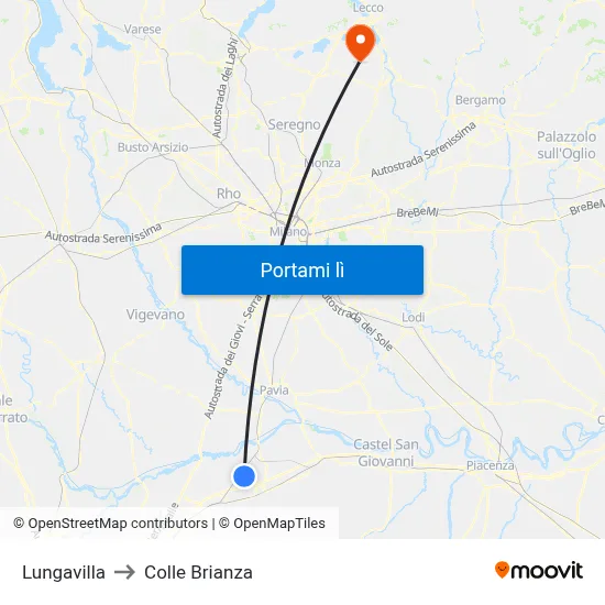 Lungavilla to Colle Brianza map