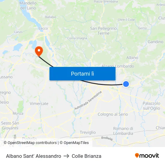 Albano Sant' Alessandro to Colle Brianza map
