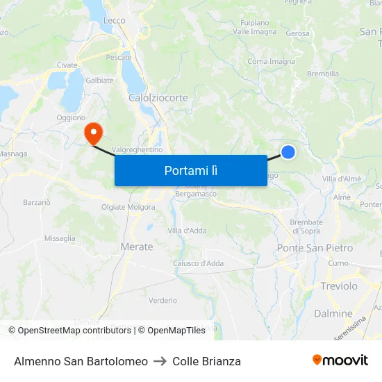 Almenno San Bartolomeo to Colle Brianza map