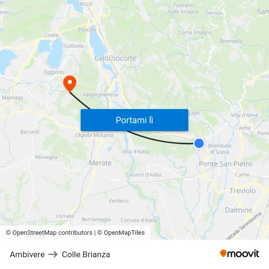 Ambivere to Colle Brianza map