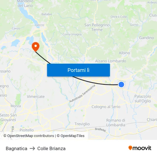 Bagnatica to Colle Brianza map