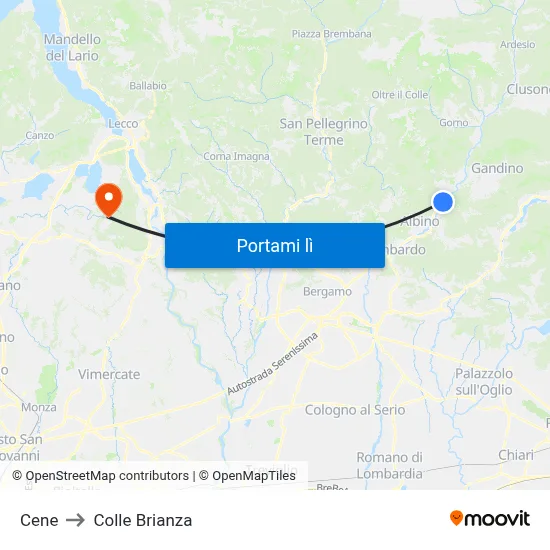 Cene to Colle Brianza map
