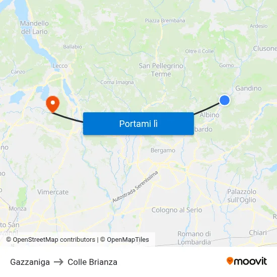 Gazzaniga to Colle Brianza map