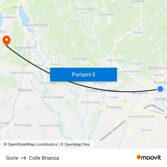 Gorle to Colle Brianza map