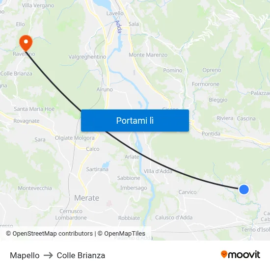 Mapello to Colle Brianza map