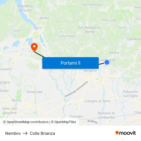 Nembro to Colle Brianza map