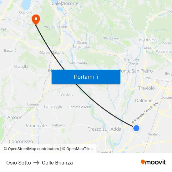 Osio Sotto to Colle Brianza map