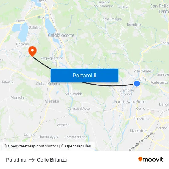 Paladina to Colle Brianza map