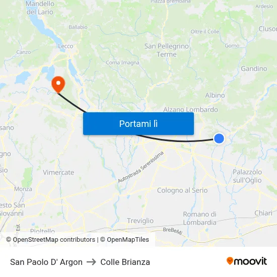 San Paolo D' Argon to Colle Brianza map