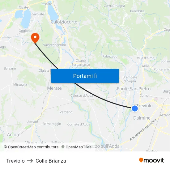 Treviolo to Colle Brianza map