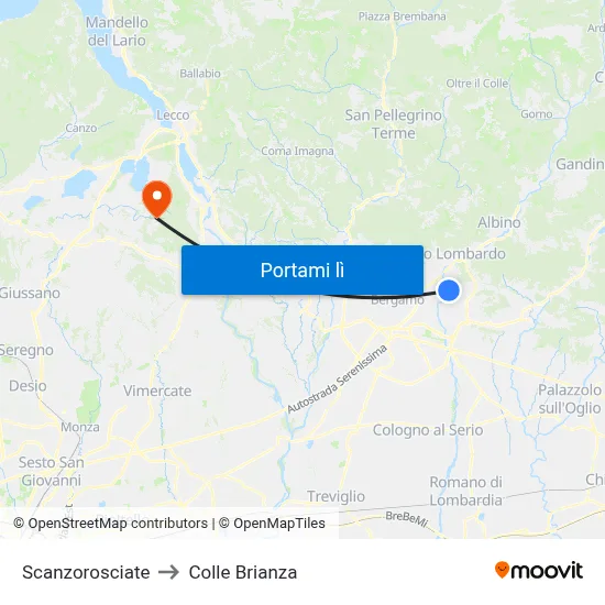 Scanzorosciate to Colle Brianza map