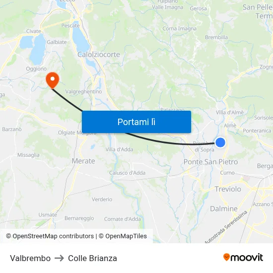 Valbrembo to Colle Brianza map