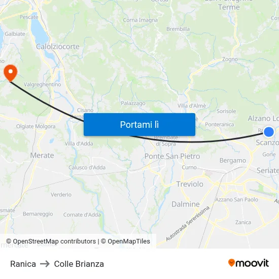 Ranica to Colle Brianza map