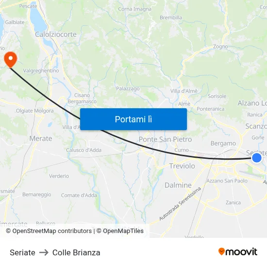 Seriate to Colle Brianza map