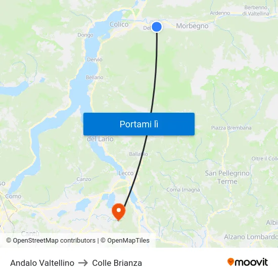 Andalo Valtellino to Colle Brianza map