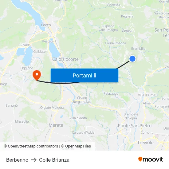 Berbenno to Colle Brianza map