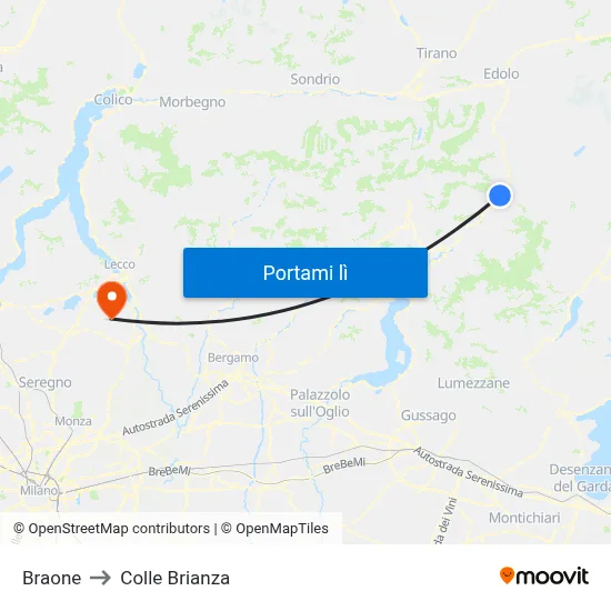 Braone to Colle Brianza map