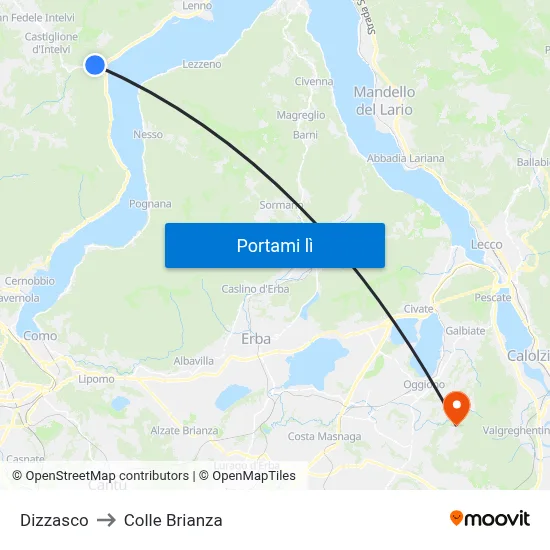 Dizzasco to Colle Brianza map