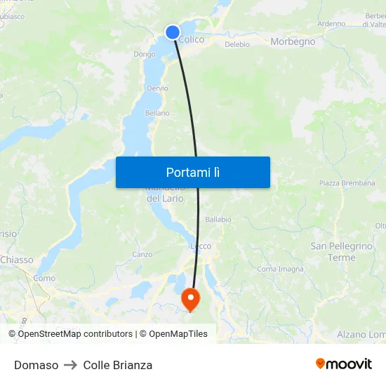 Domaso to Colle Brianza map