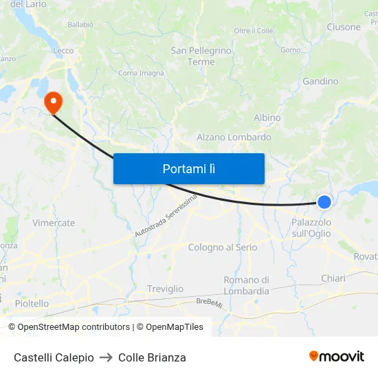 Castelli Calepio to Colle Brianza map