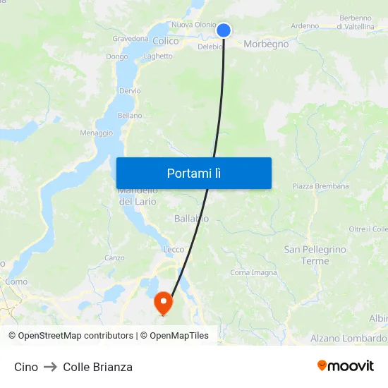 Cino to Colle Brianza map