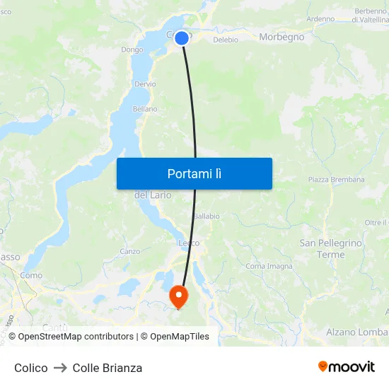 Colico to Colle Brianza map