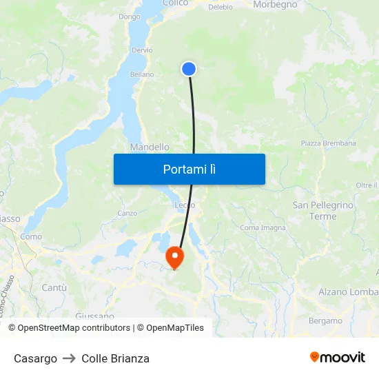 Casargo to Colle Brianza map