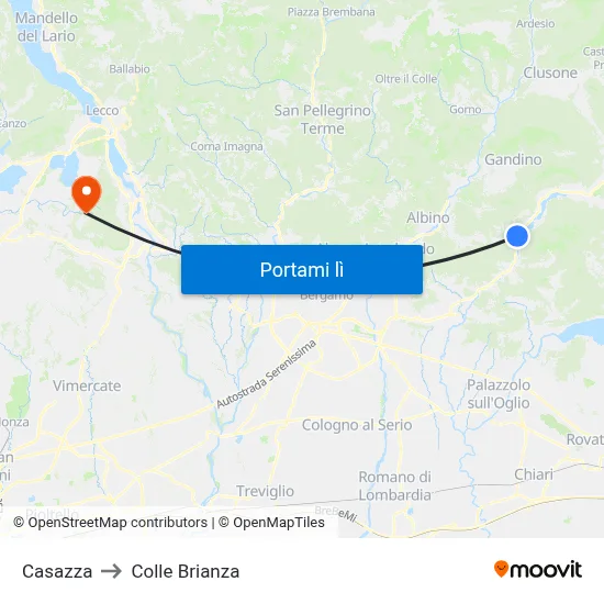 Casazza to Colle Brianza map