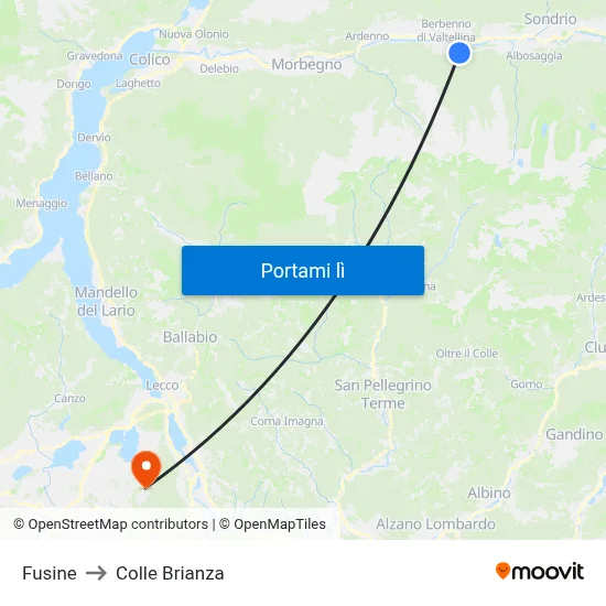Fusine to Colle Brianza map