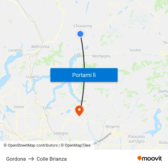 Gordona to Colle Brianza map