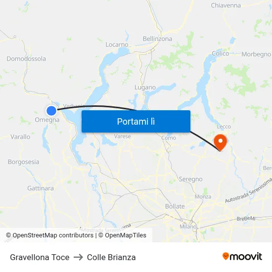 Gravellona Toce to Colle Brianza map