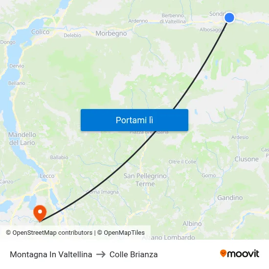 Montagna In Valtellina to Colle Brianza map