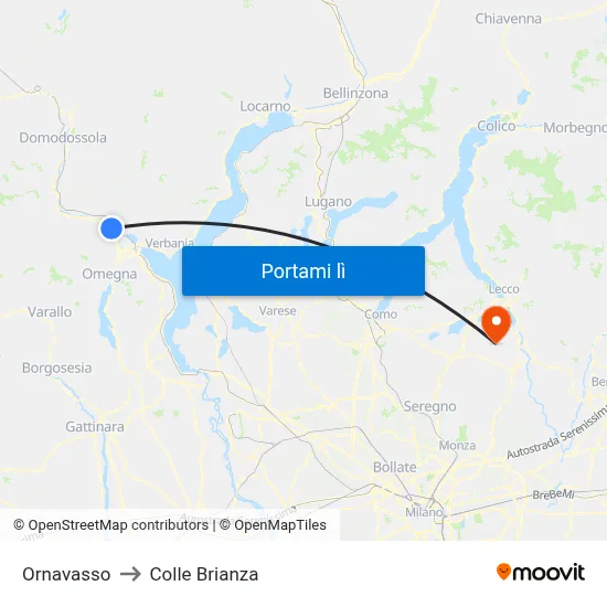 Ornavasso to Colle Brianza map